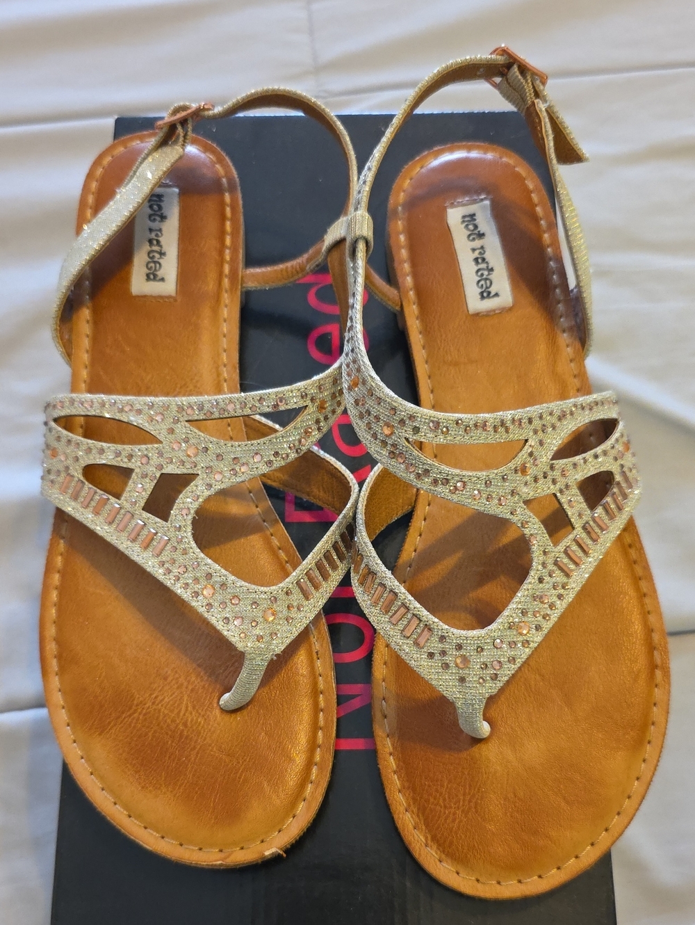 Not Rated Gold Embellished T-Strap Sandals